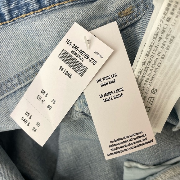 NWT A&F High Rise Wide Leg Jean Medium Wash 34 Long - Picture 13 of 15